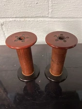 Pair Of Antique Dutch Rope  Or Thread Wood Mill Spindle Spools - Unique Pieces