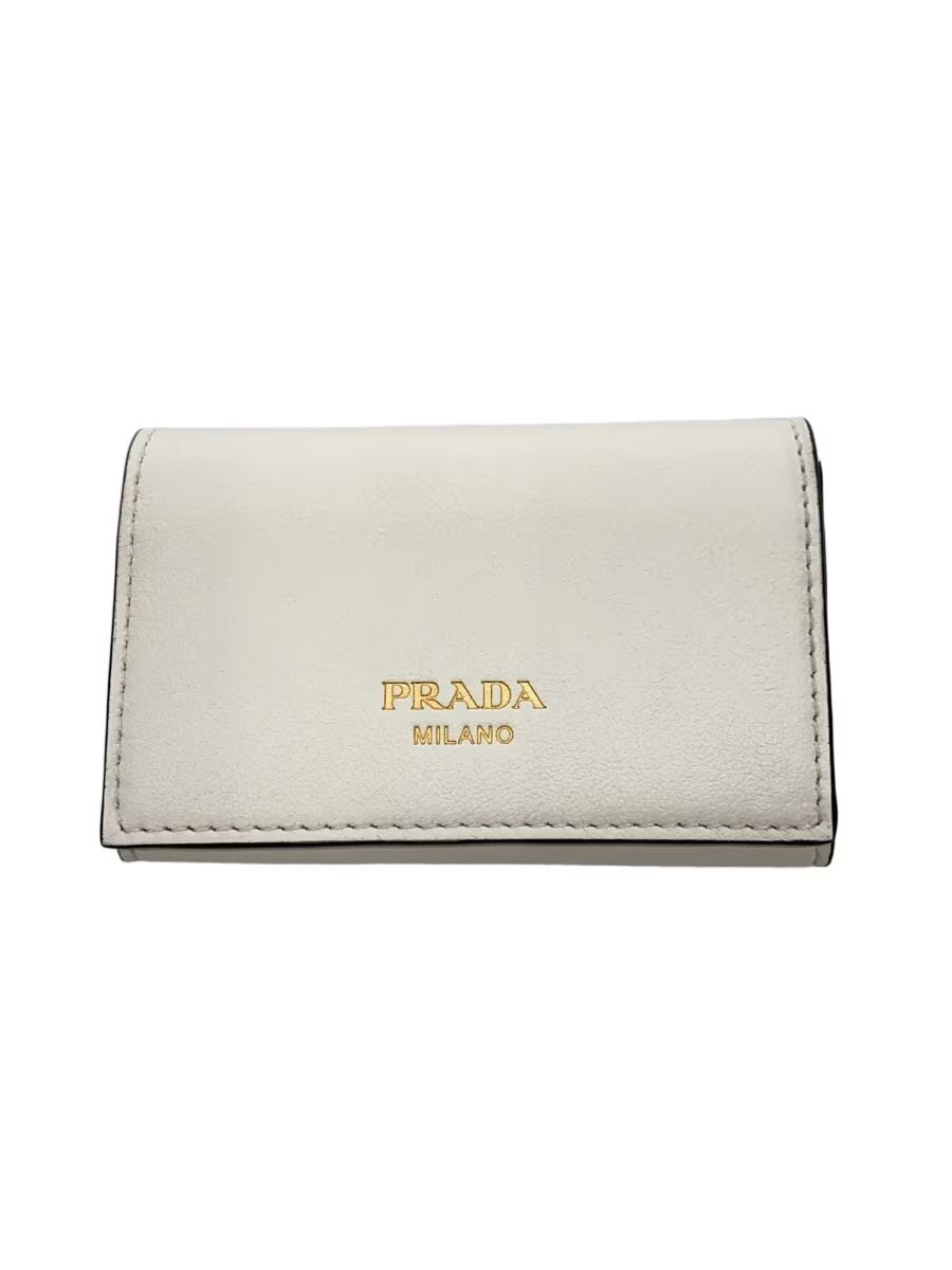 PRADA Card Case Leather WHT White Women's
