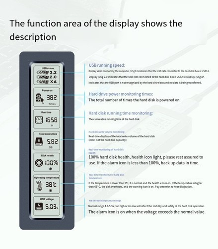 USB 3 2 Gen 1 For M 2 Enclosure with Large Screen for SSD Health For Monitoring - Afbeelding 6 van 20