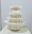 PYREX ORANGE PUMPKIN AMISH BUTTERPRINT CINDERELLA MIXING BOWL SET 441-444