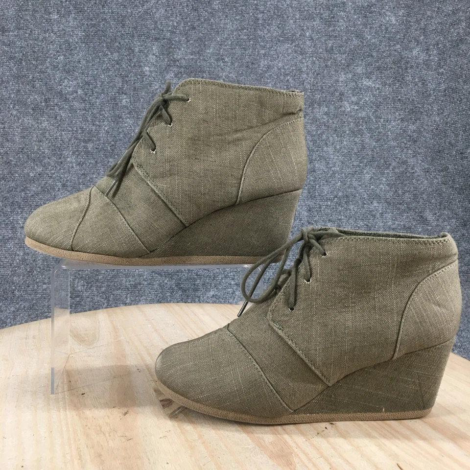 Maurices Boots Womens 9 Tali Ankle Booties Green Faux Leather Wedge Lace Up - Image 2 of 4