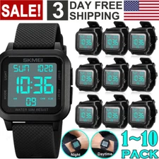 30M Waterproof Men's Sport Digital LED Luminous Large Dial Alarm Wrist Watch Lot