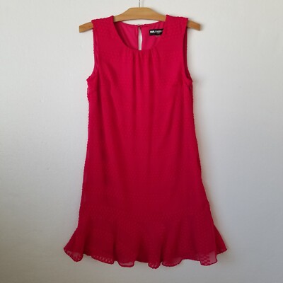 Karl Lagerfeld Womens 6 Ruffle Hem Sheath Dress Sleeveless Swiss Dot Hot Pink