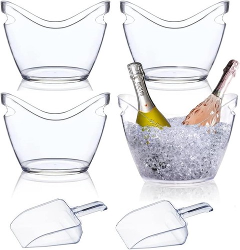 Cocktail And Wine Plastic Ice Bucket 5 Quart Clear Beverage Tub For Parties
