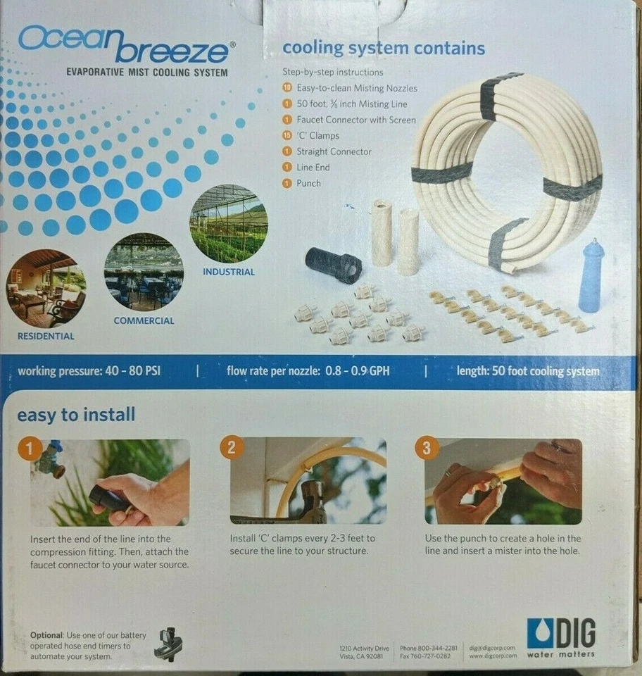 DIG BC380 - Sistema de kit de enfriamiento de patio de niebla evaporativa Ocean Breeze 3/8" 1 GPH Foto 2 de 3