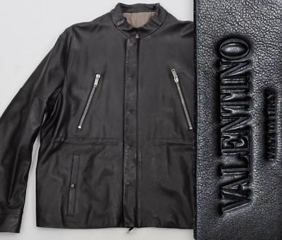 Valentino 52 US 42 jacket leather mens biker motorcycle black