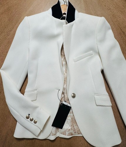 ZARA KATE BLAZER WAFFLE WHITE COAT GOLD BUTTONS IVORY JACKET XS NWT - Picture 8 of 8
