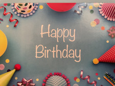 Happy Birthday - party hats, candles and confetti