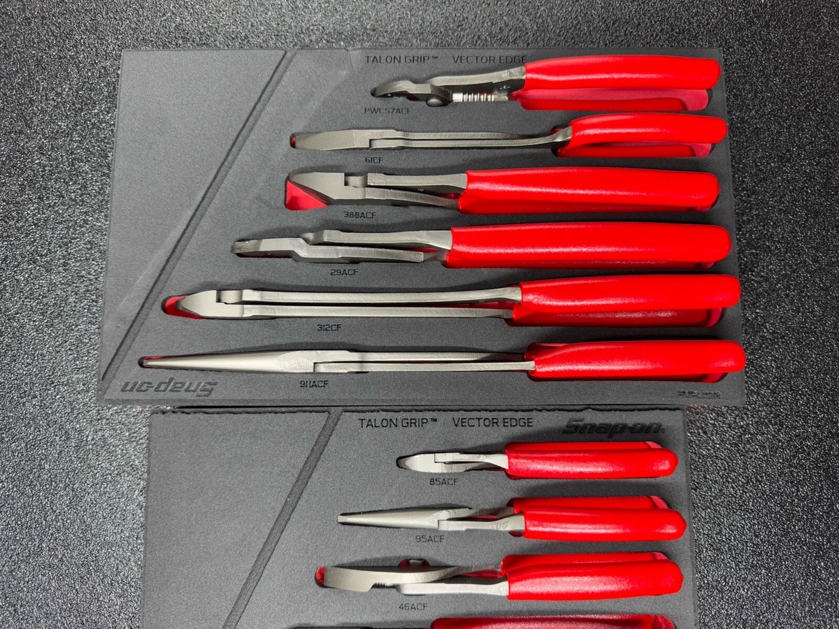 Snap-on Tools USA NEW RED 12-Piece Essential Pliers / Cutters Foam