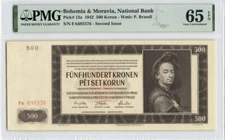 Bohemia & Moravia 500 Korun 1942 Pick# 12a PMG: 65 EPQ GEM UNC. #PL1768