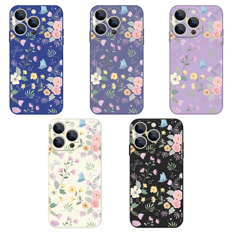 Phone Case For iPhone 16 15 Pro Max 14 13 12 11 8 XS Silicone Flowers Slim Cover Phone Case For iPhone 16 15 Pro Max 14 13 12 11 8 XS Silicone Flowers Slim Cover