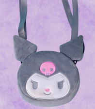 Kuromi Small Face Plush Crossbody Bag Soft Gray Shoulder Bag Women Girls