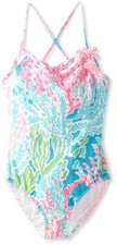 New Lilly Pulitzer Kids Girls ZINNI Swimsuit Turquoise Lets Cha Cha Pink Blue 2