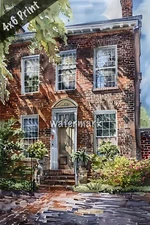 Colonial house with historical windows watercolor Art 4x6 Print