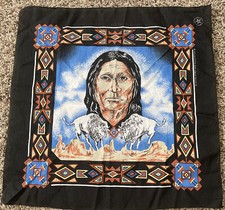 Vintage Native American Indian Buffalo USA Made Navajo Print Bandana VTG