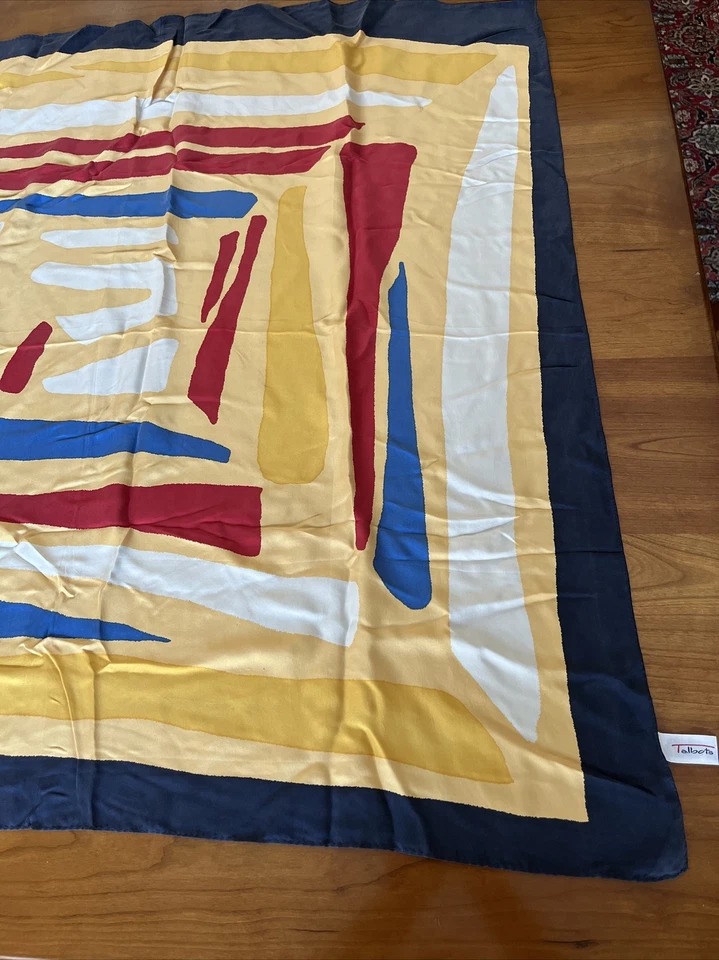 Talbots Silk Scarf Navy PeachAmber Modern Print 100%Silk 33” Square Japan EUC - Image 3 of 4