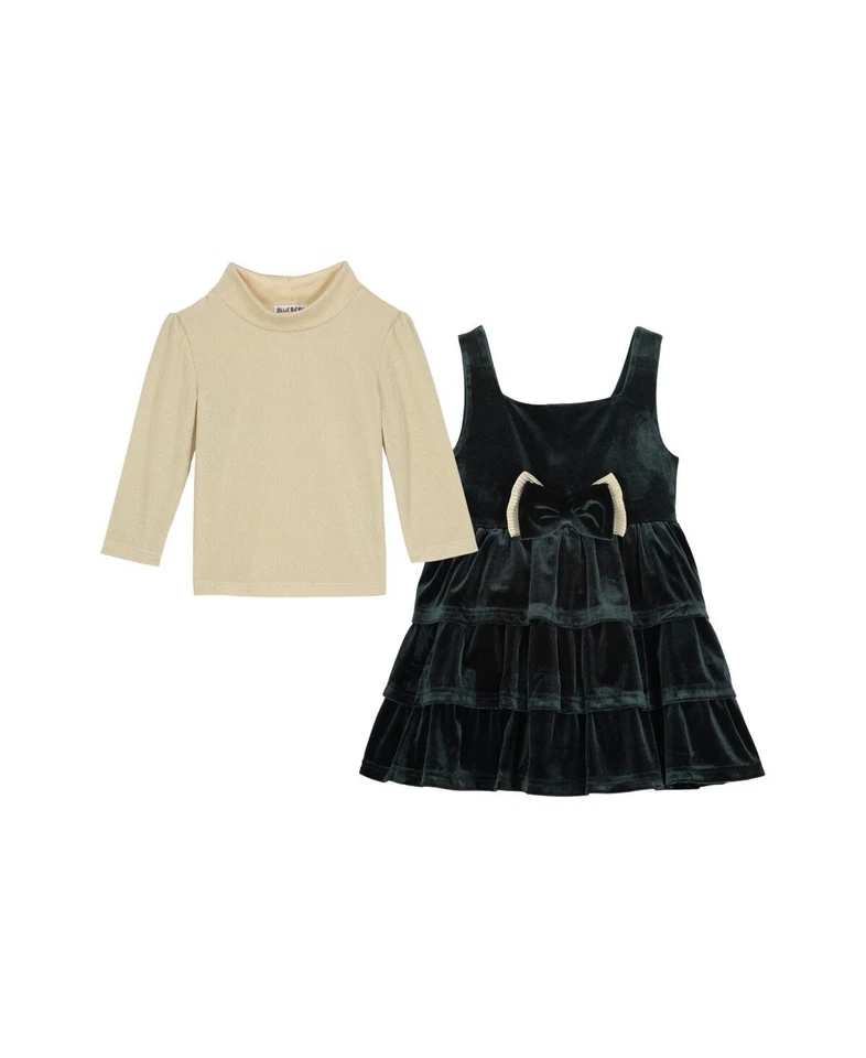 Blueberi Boulevard Little Girls Mock 颈部上衣和绿色天鹅绒连衣裙,尺寸 6X — 第 2/4 张图片