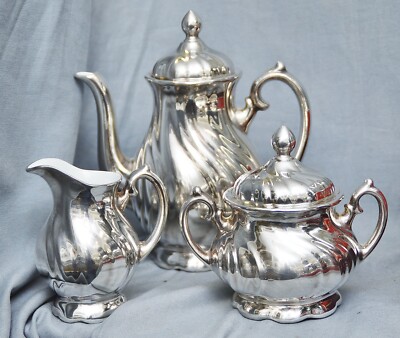 Centerpiece, Coffee Mocha, Pot Sugar Milk, WMF, Porcelain Silver Plated