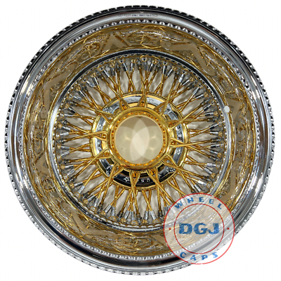 DGJ Engraved 13x7 Rev 72 Cross Lace Gold & Chrome Lowrider Wire
