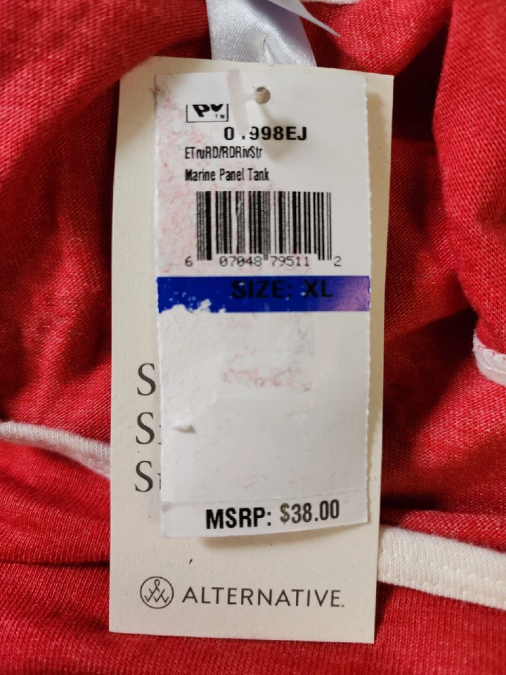Camiseta sin mangas Alternative Apparel roja marina ecológica panel lateral rayas talla XL NUEVA Foto 4 de 4
