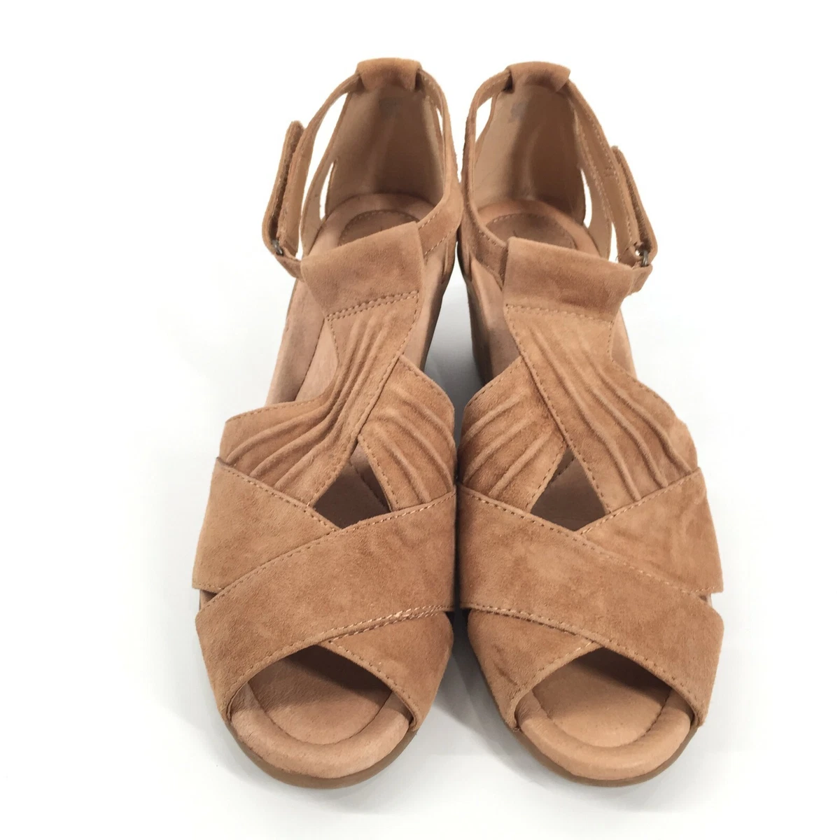 Earth suede peep cheap toe wedge