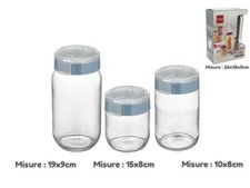 x Tris Barattoli 3pz In Vetro Coperchio Ermetico Contenitori Pasta Biscotti dfh