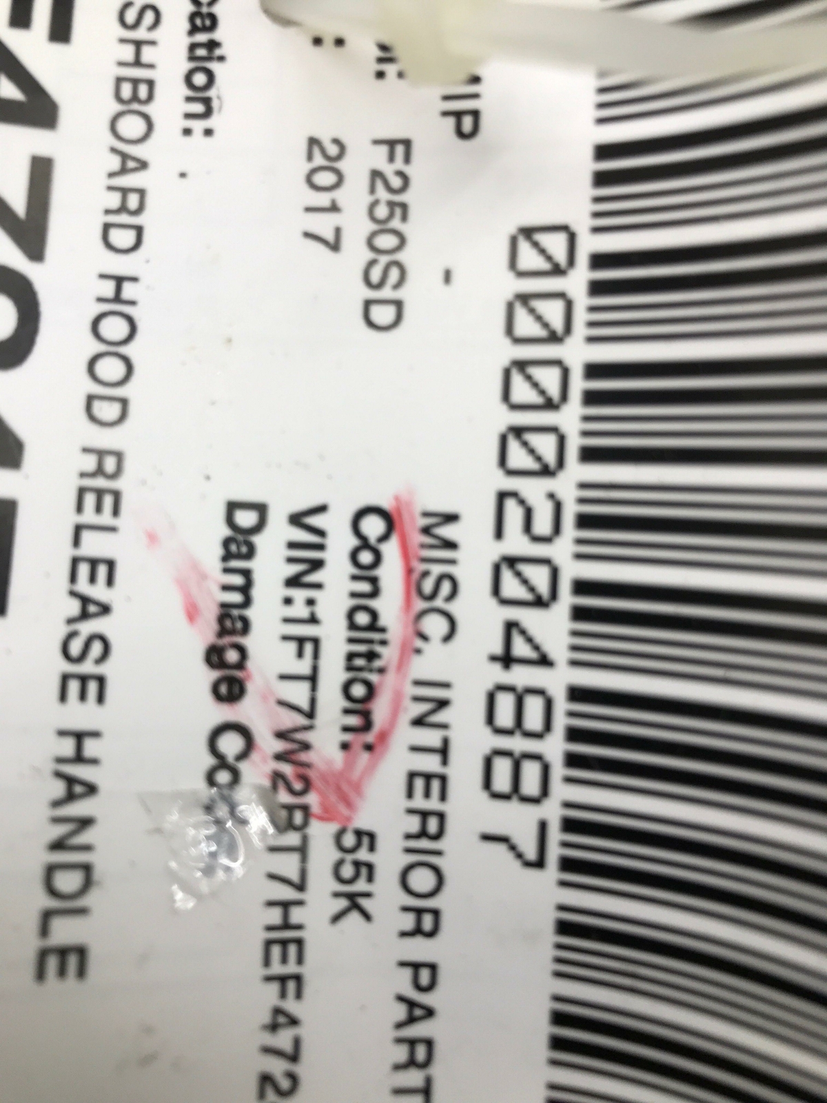 20172021 FORD F250 F350 F450 HOOD RELEASE HANDLE LEVER FL3416C856AC