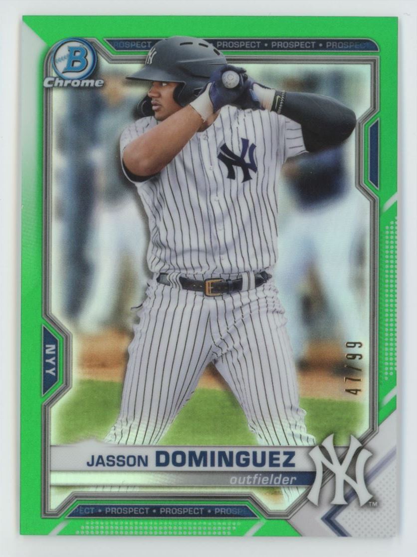 2021 Bowman Chrome GREEN Refractor Jasson Dominguez 47/99 Yankees #BCP-213 A30