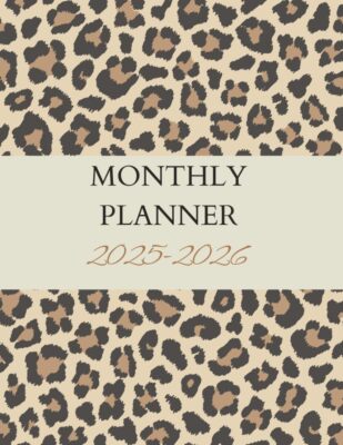 2025-2026 Monthly Planner leopard themed cover Two Year Calendar Schedule Org...