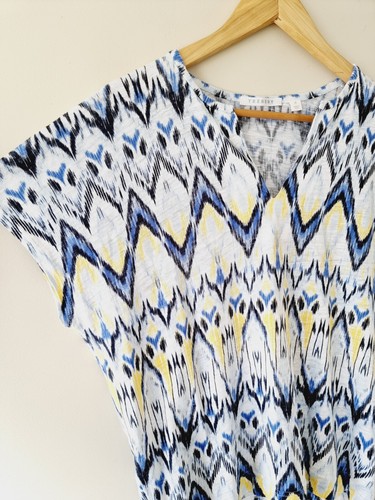 TRENERY Blue & Yellow Linen Cotton Short Sleeve Tshirt Tee SIZE MEDIUM 12 - Picture 5 of 8