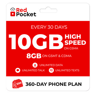 $18.33/Mo Red Pocket Prepaid Plan: UnImtd Everything, GSMA 10GB(GSMT &amp; CDMA 8GB)