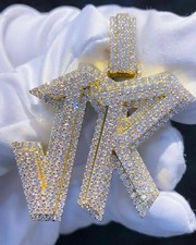 14K Yellow Gold Plated 2.90Ct Lab Created Diam Round Men's Custom Letter Pendant