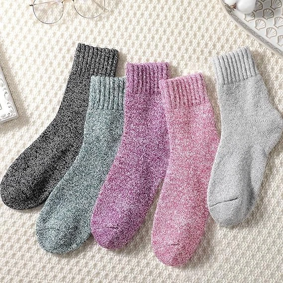 5 Pairs Unisex Wool Crew Socks Casual Multicolor Sport Boot Warm Thick - Image 3 of 4