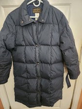 Vintage 80s Eddie Bauer Goose Down Coat Puffer Parka Hooded L Men s Navy Quilted
