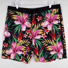 Hurley Phantom Board Shorts Mens 38 Tropical Floral Hibiscus Swim Trunks Black
