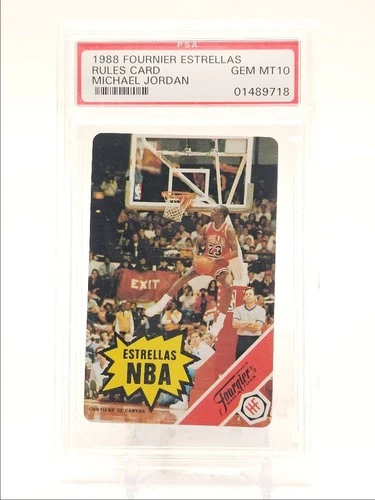 MICHAEL JORDAN 1988-89 FOURNIER ESTRELLAS RULES CARD BULLS PSA 10 Q1714