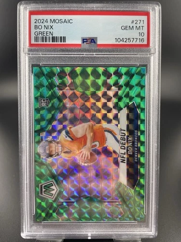 2024 Panini Mosaic - NFL Debut Bo Nix #271 Green Mosaic Prizm (RC) PSA 10