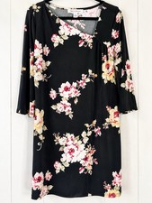 WHBM Black Floral Shift Dress Womens XL Pink Rose Print Knee Length Office