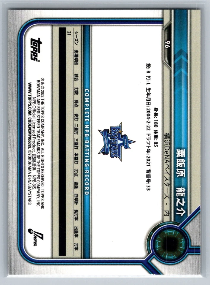 Ryunosuke Aibara 2022 Bowman NPB #96 Rookie Gold /50 - Image 2 of 2