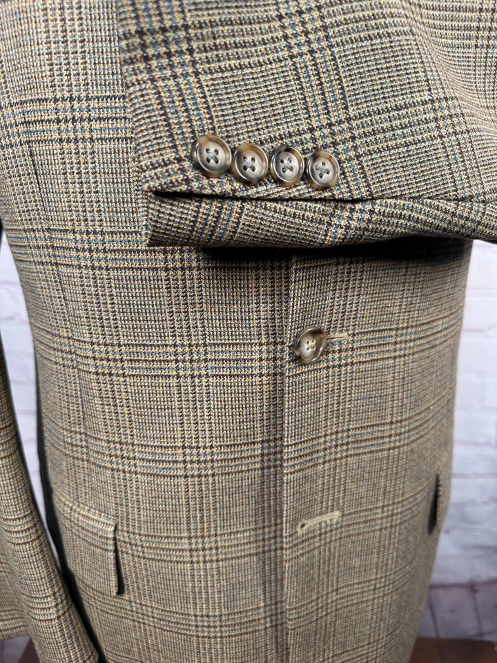 PAUL FREDRICK Mens Brown GLEN CHECK SILK WOOL Sport Coat Blazer Jacket 40R - Image 4 of 4