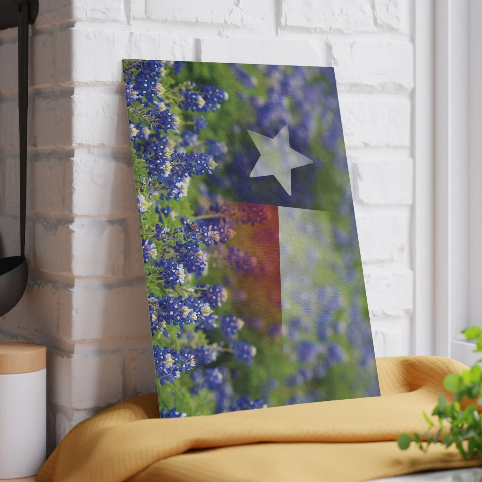 Texas Bluebonnet Glass Cutting Board, Floral Kitchen Decor