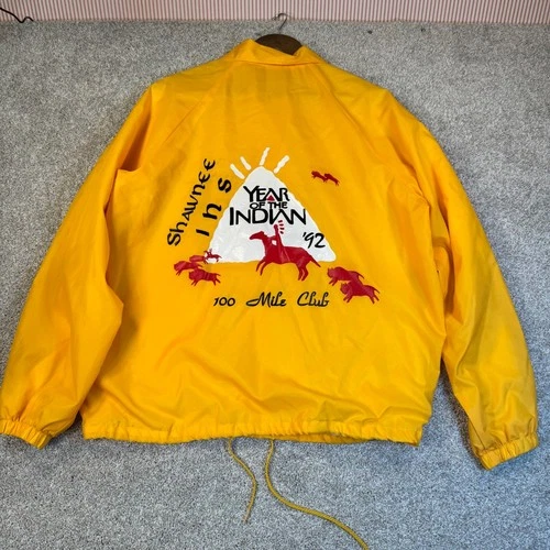 Vintage 92 Cardinal Coach Jacket Yellow Year of the Indian 100 Mile Club Large - product listing photo