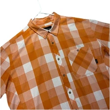 Orvis Shirt Mens XXL Orange Plaid Short Sleeve Button Up Stretch Outdoors Active
