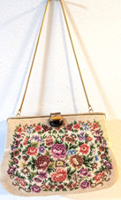 Beautiful Vintgage Petit Point Needlepoint Floral Purse/ Evening bag 8"x5.5"x1"