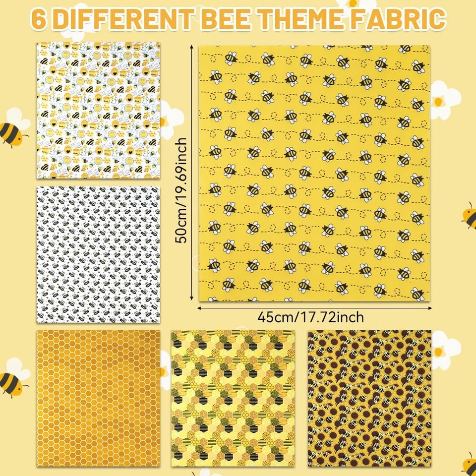 6 piezas tela de abeja panal floral amarillo polialgodón cuartos de grasa verano abeja el Foto 2 de 4