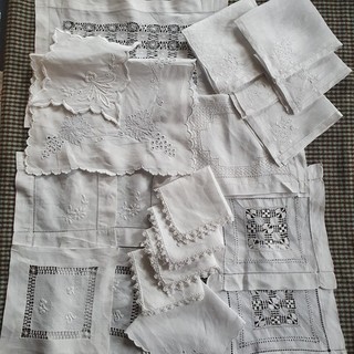 Vintage Napkins table mats case drawn thread whitework lot of 21