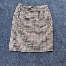 Vintage Pendleton Skirt Womens 12 Brown Red Blue Plaid Wool Pencil Made USA 90s