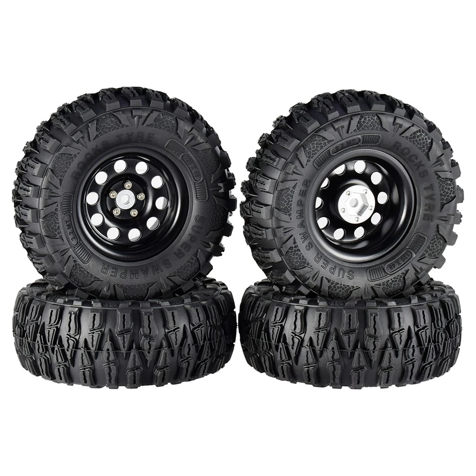 4PCS 2.2 Inch Rubber Tyres With Black Metal Rim for 1:10 Axial SCX10 RC Crawler - Bild 3 von 4