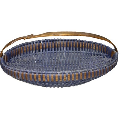 Vintage Nantucket Style Oval Blue Egg Basket W Carved Handle-Hand Crafted 12''x6''