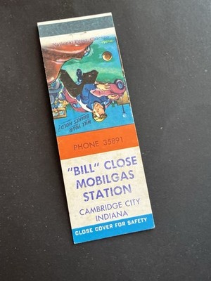 Vintage Indiana Matchbook  Bill Close MOBILGAS Station  Cambridge City